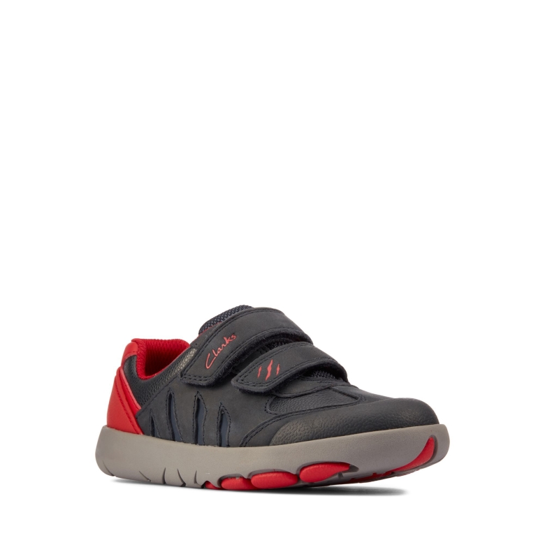 Clarks Marine/rotes Leder Rex Spielen K