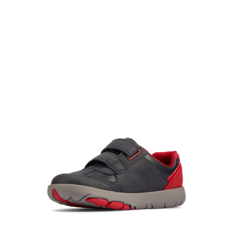 Clarks Marine/rotes Leder Rex Spielen K