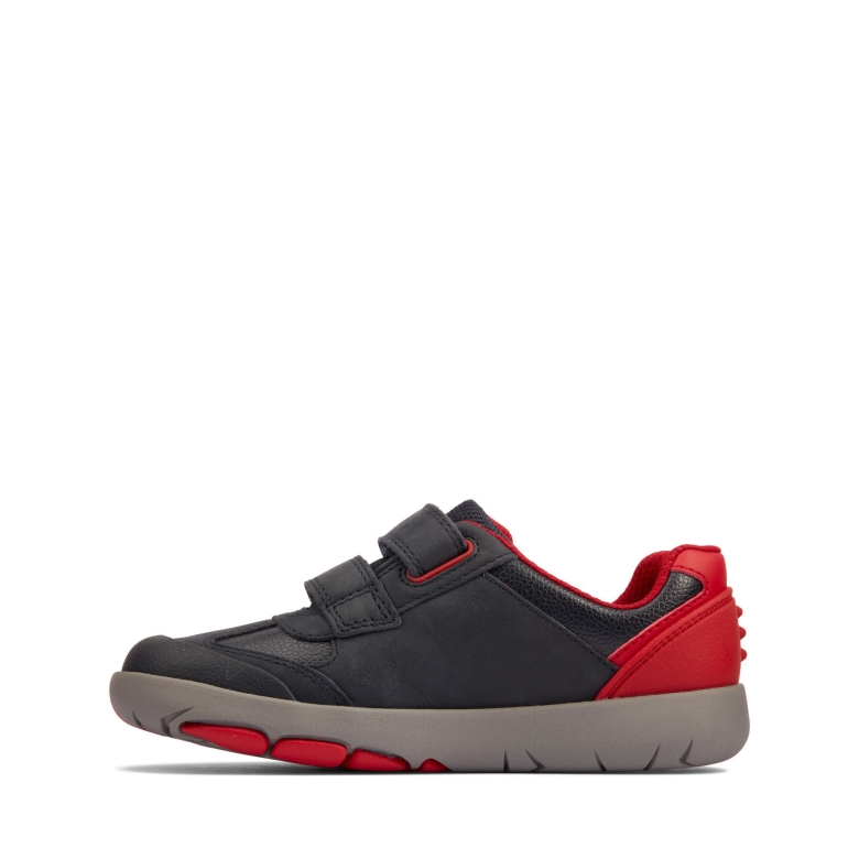 Clarks Marine/rotes Leder Rex Spielen K
