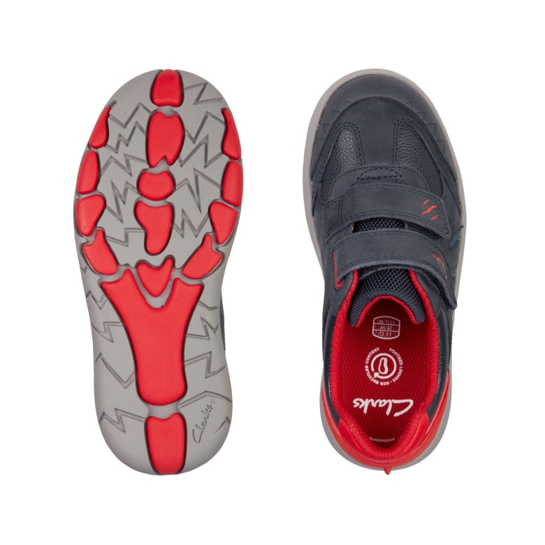 Clarks Marine/rotes Leder Rex Spielen K