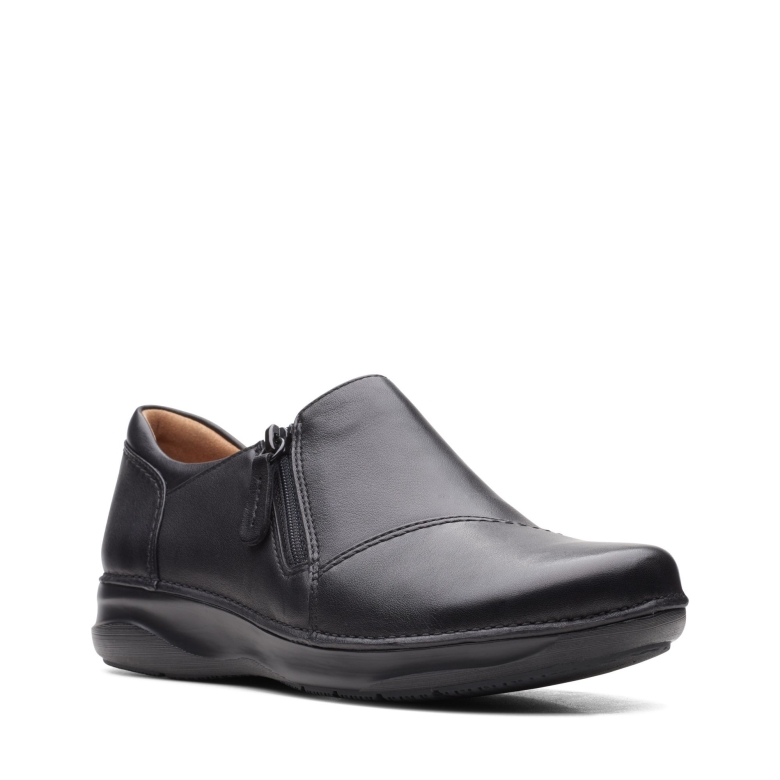 Schwarzer Leder Clarks Appley Reißverschluss