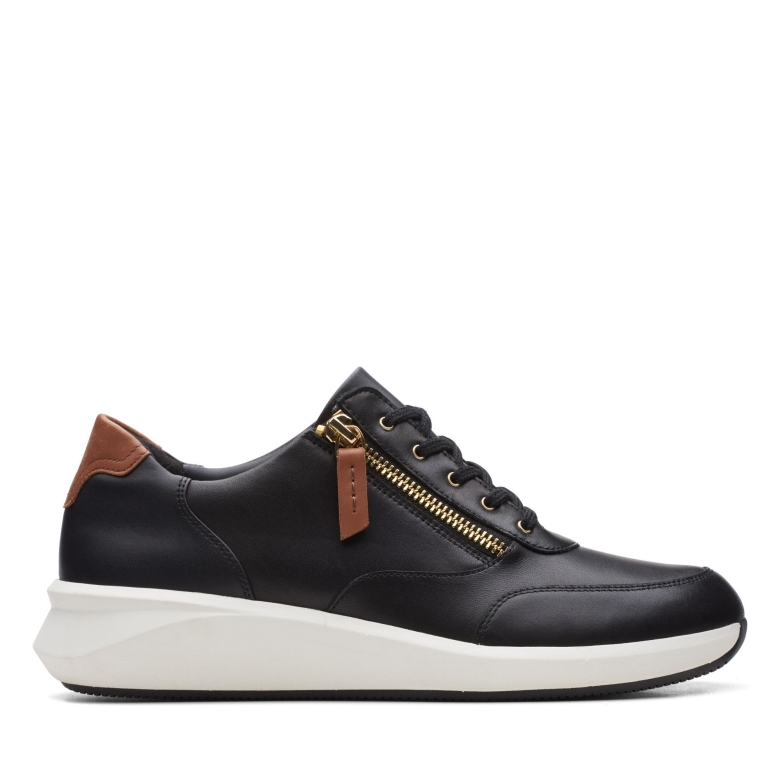 Clarks Un Rio Zip Schwarzes Leder
