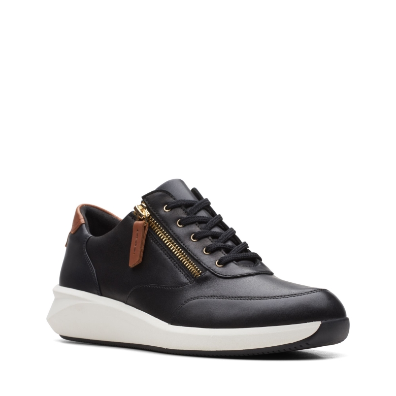 Clarks Un Rio Zip Schwarzes Leder