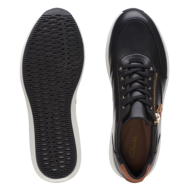 Clarks Un Rio Zip Schwarzes Leder