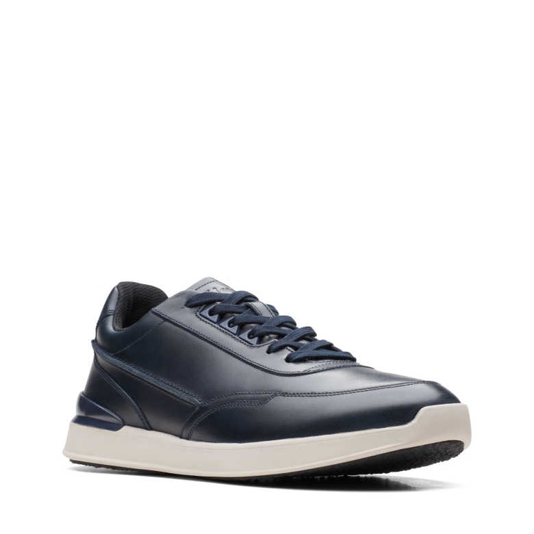 Marineblaues Leder Clarks Race Lite Schnürsenkel