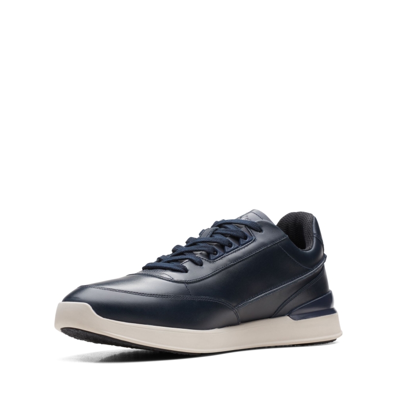 Marineblaues Leder Clarks Race Lite Schnürsenkel