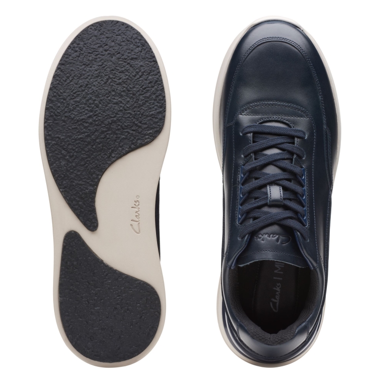 Marineblaues Leder Clarks Race Lite Schnürsenkel