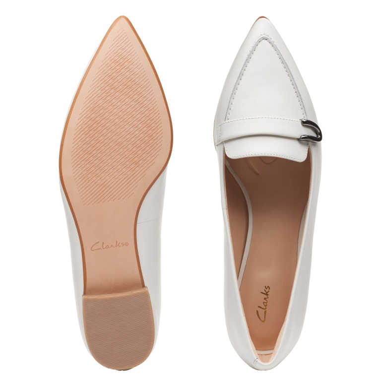 Clarks Laina 15 Schnalle Weißes Leder
